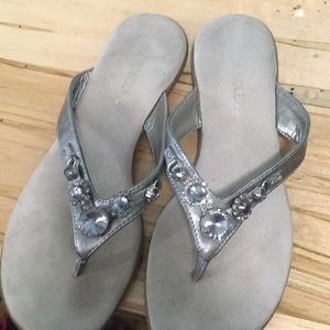 Silver jeweled aerosoles flip flops